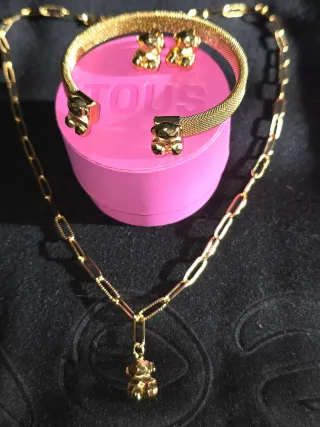 Conjunto joyería osito, acero dorado. In