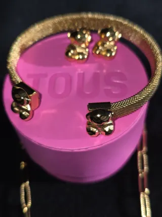 Conjunto joyería osito, acero dorado. In