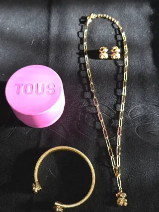Conjunto joyería osito, acero dorado. In