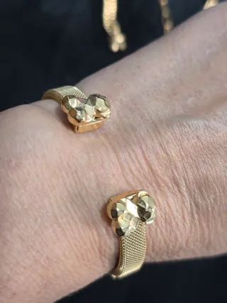 Conjunto joyería osito, acero dorado. In