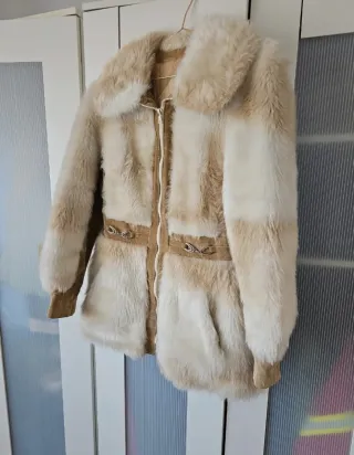 Chaqueta Pelo Retro Beige y Blanco