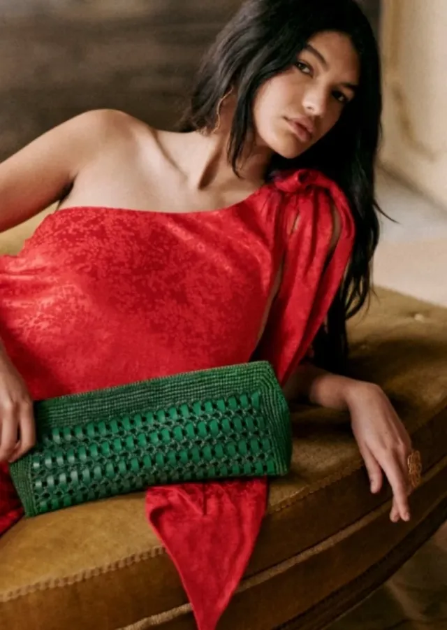 Bolso Sezane Verde Tejido y Piel