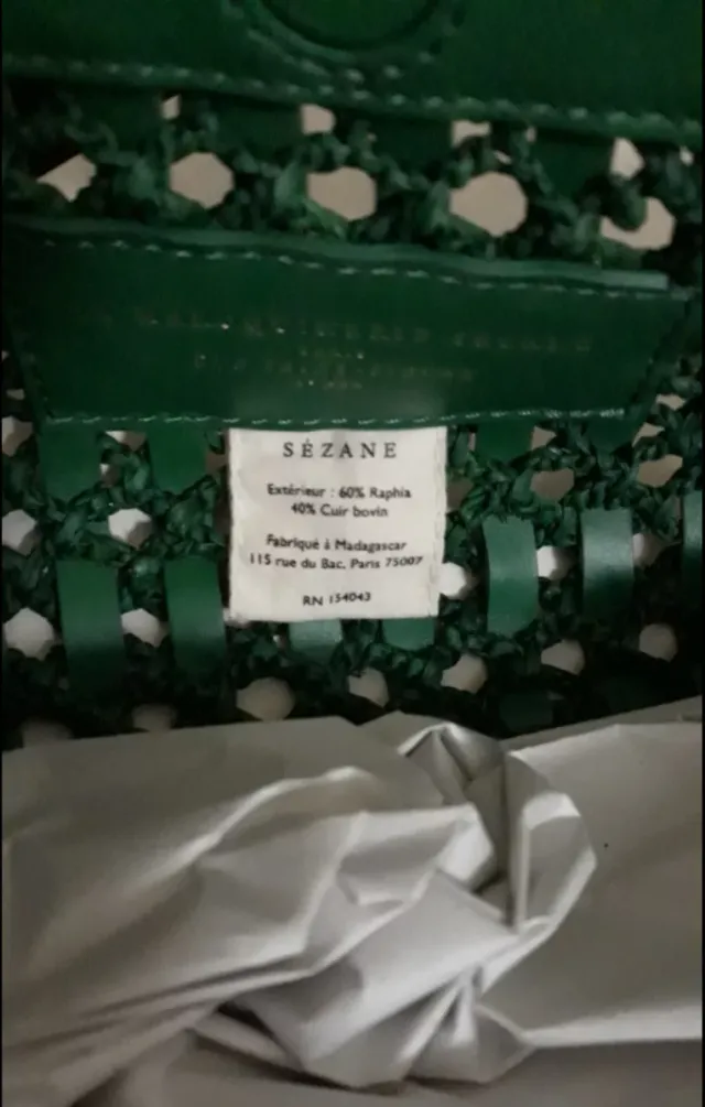 Bolso Sezane Verde Tejido y Piel