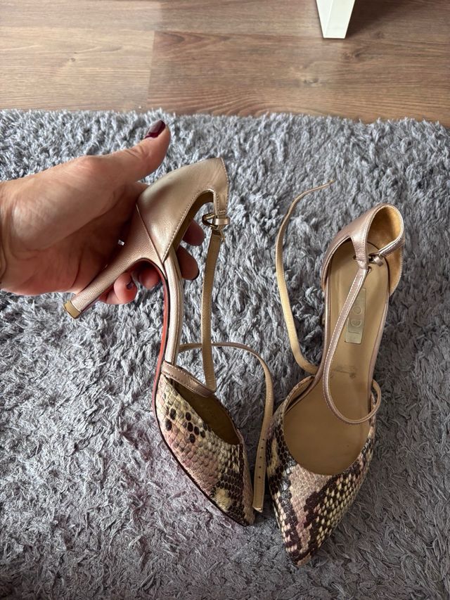 Zapatos LODI tacón serpiente dorado multicolor