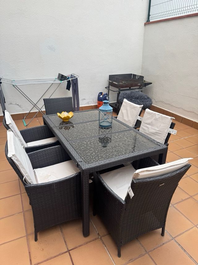 Mesa y 6 Sillas Jardín Ratán Cristal