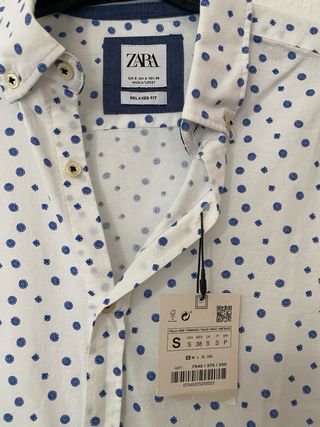 Camisa Zara Hombre Estampada Puntos Azul Talla S