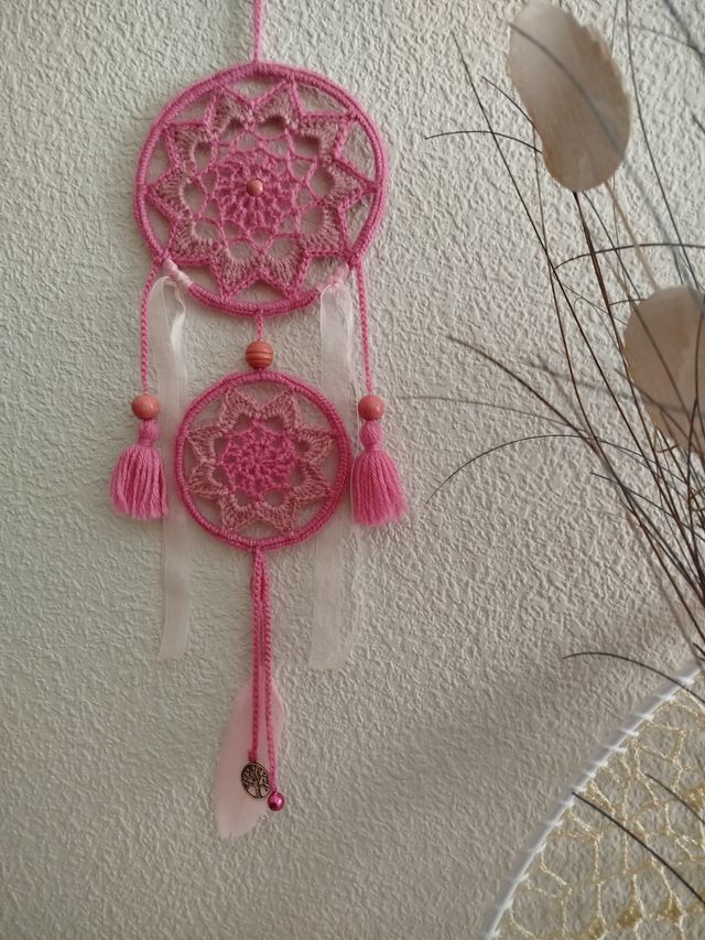 atrapasueños pequeño 13 x 40 cm - tonos rosa