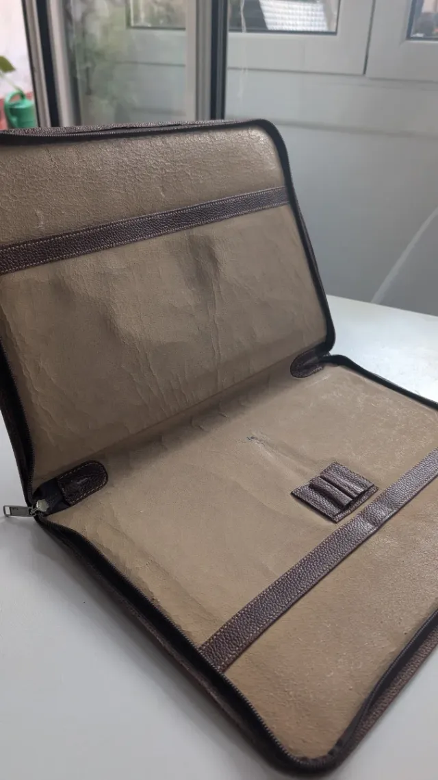 Maletín Portátil Marrón Cuero Cremallera