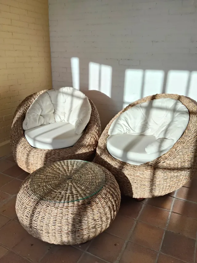 Conjunto ratán natural 2 sillones y mesa
