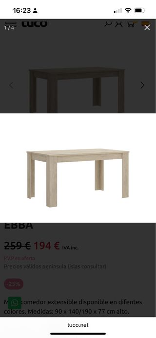 Mesa comedor extensible madera