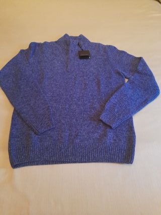 Massimo Dutti Jersey Azul Cuello Caja