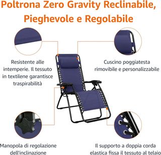 Sedia Sdraio Zero Gravity Amazon Basics Blu