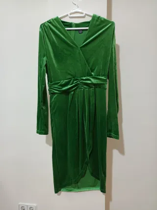 Vestido Terciopelo Verde Manga Larga