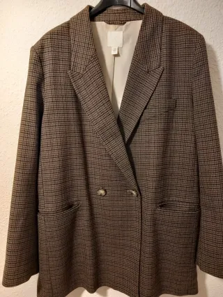 Americana H&M Mujer Cuadros Marrón Beige