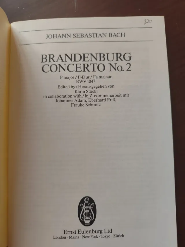 Partitura J.S. Bach Concierto Brandeburgo n.2