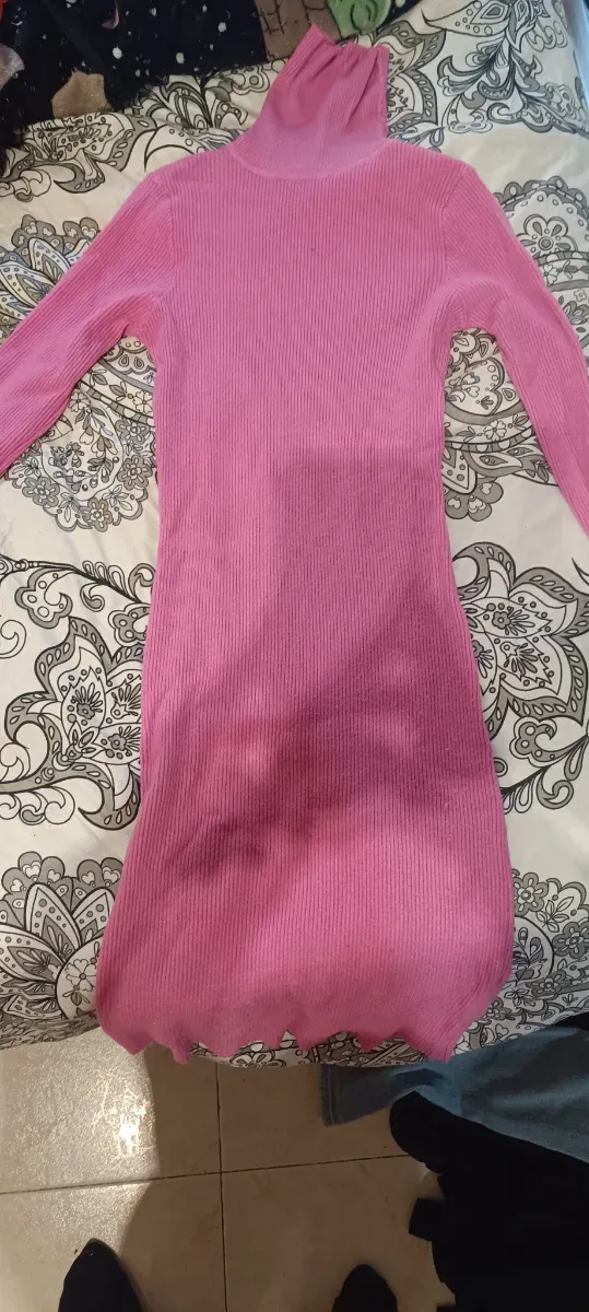 Vestido rosa cuello alto manga larga T. M/L