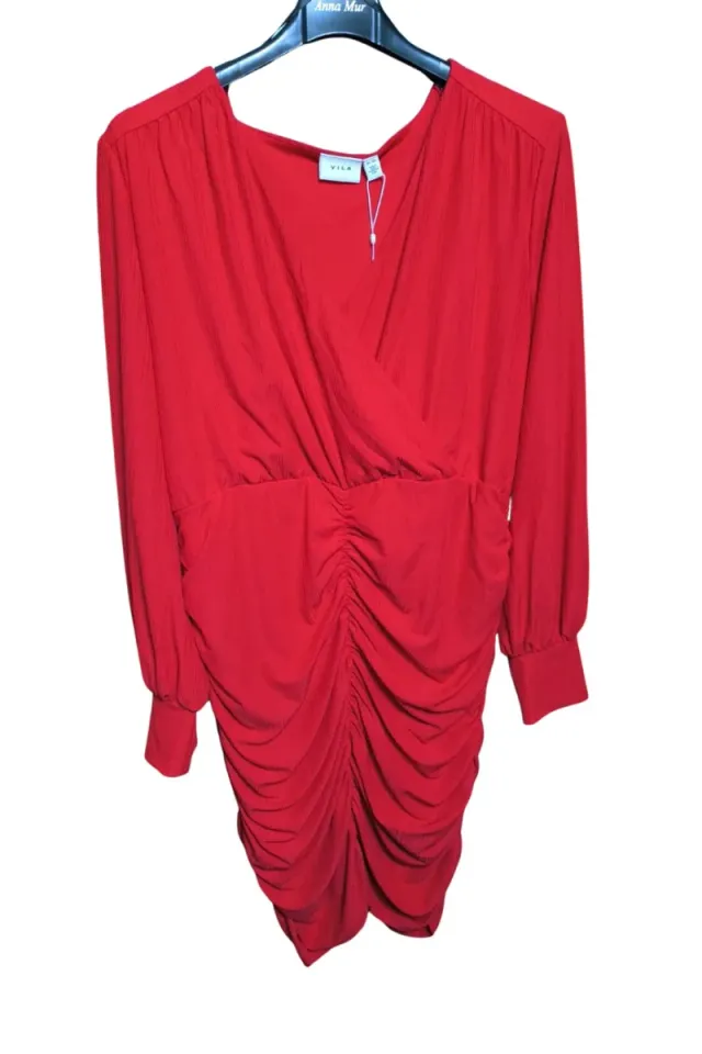 Vestido VILA rojo curvy fruncido elástico