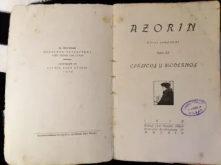 Libro Clásicos y Modernos de Azorín (1919)