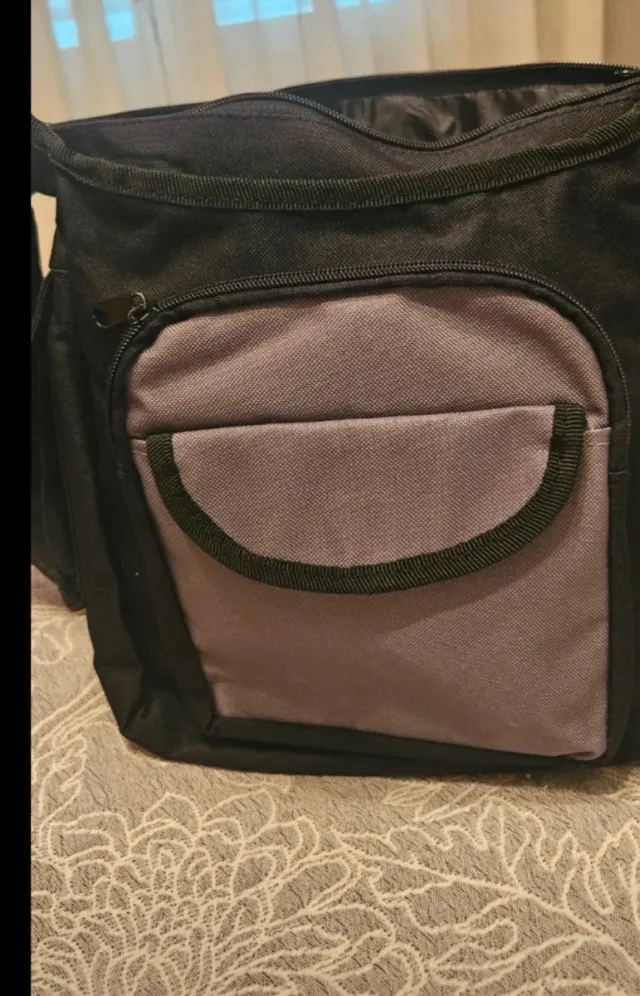 Borsa casual spaziosa nera e grigia