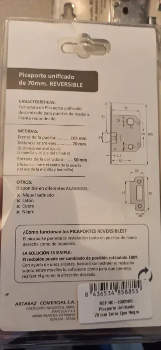 5 Picaportes reversibles 70 mm