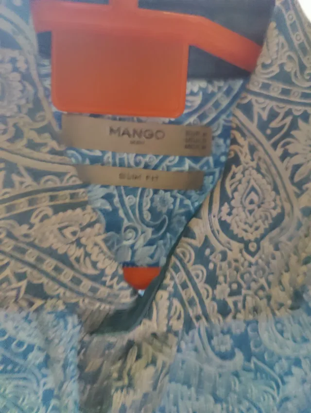 Camisa Mango Estampada Azul y Blanca