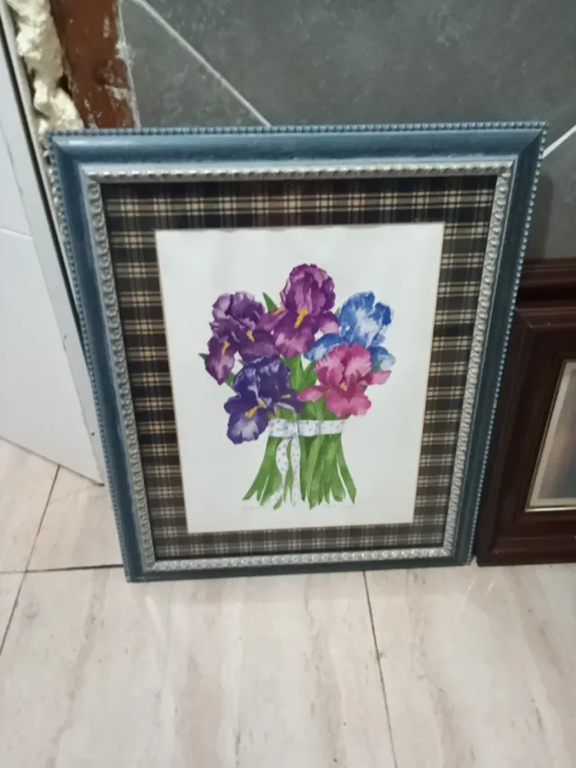 Cuadro lámina flores moradas y azules