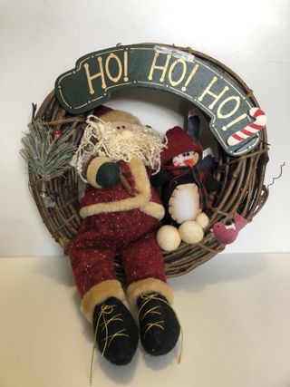 Corona Navideña Santa y Muñeco Nieve