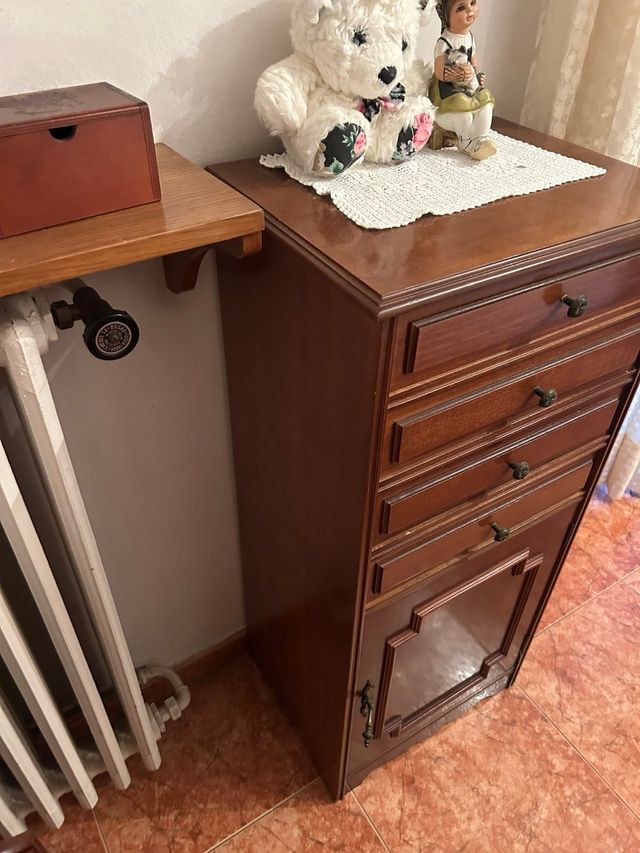Cajonera de madera con puerta de cristal