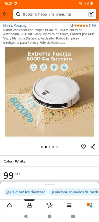 Robot Aspirador Vozascly Mapeo 6000 Nuevo sin estr