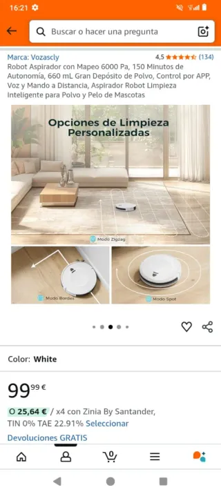 Robot Aspirador Vozascly Mapeo 6000 Nuevo sin estr