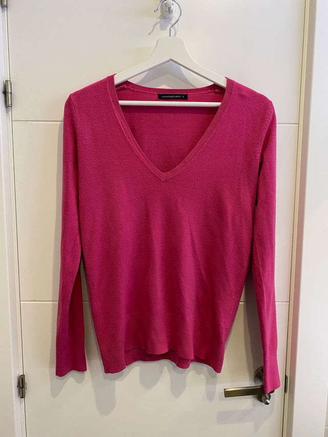 Jersey rosa fucsia cuello pico talla M