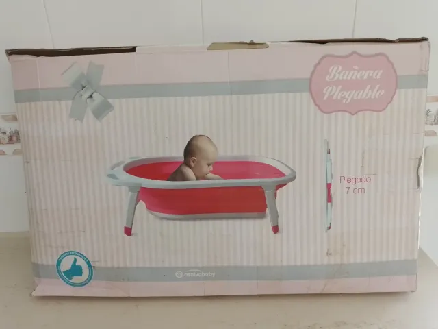 Bañera bebé plegable rosa y blanca