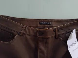 Falda larga marrón efecto piel