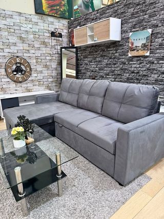 Sofá Cama Gris Tela y Cristal