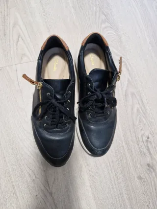 Zapatillas Clarks Piel Negra Marrón Cremallera