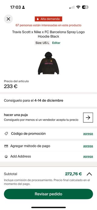 Sudadera Nike FC Barcelona Cactus Jack Negra