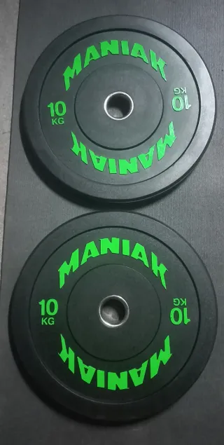 PESAS 2 DISCOS DE 10KG BUMPER MANIAK DE 50MM