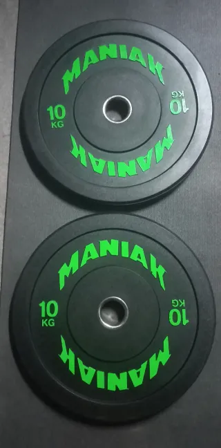PESAS 2 DISCOS DE 10KG BUMPER MANIAK DE 50MM