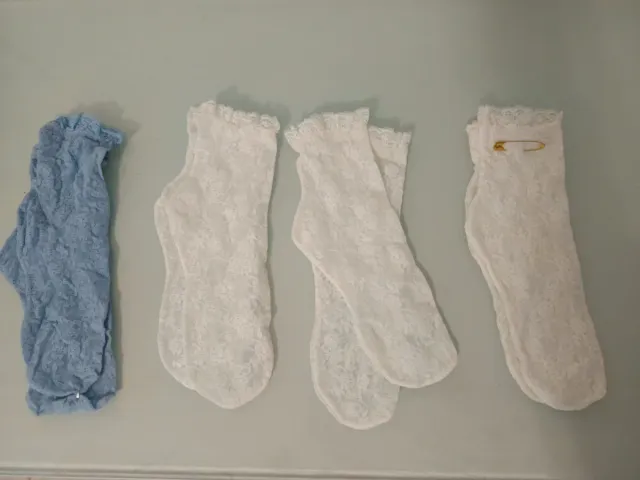 Lote 4 Calcetines encaje niña blancos y celeste