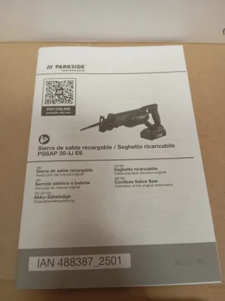 Parkside Sierra de sable 20V completa