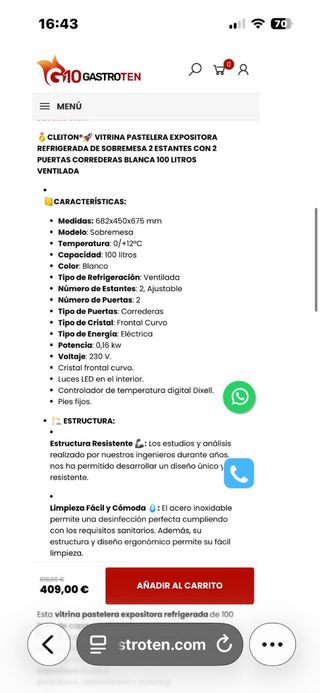 Vitrina Pastelera Sobremesa