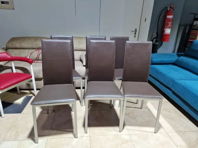 6 Sillas Comedor Marrón y Plata