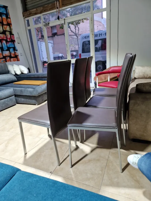6 Sillas Comedor Marrón y Plata