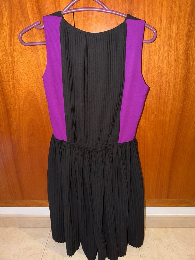 Vestido Mango Negro y Morado Talla XS