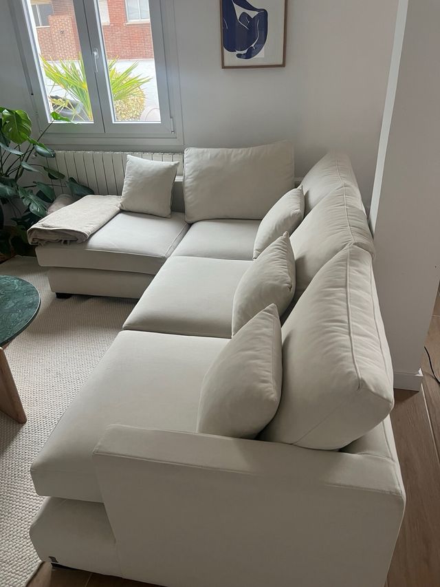 Sofá 3 plazas chaise longue crema