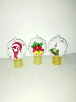 3 Palline Natale Plastica Dipinte a Mano