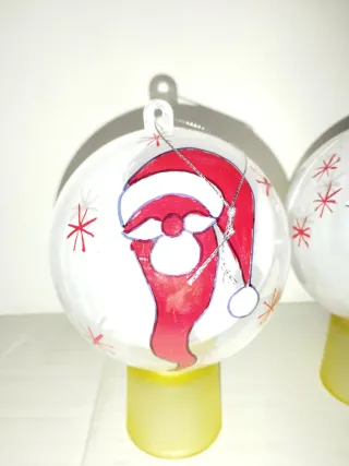 3 Palline Natale Plastica Dipinte a Mano