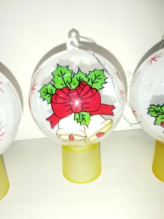 3 Palline Natale Plastica Dipinte a Mano