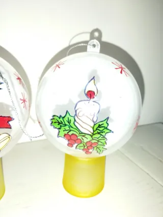3 Palline Natale Plastica Dipinte a Mano