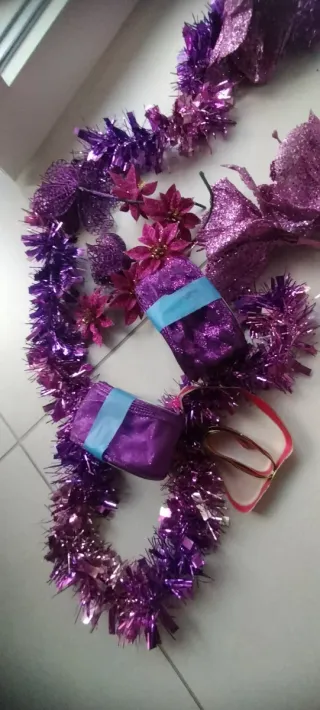 Decorazioni natalizie fiori viola glitter